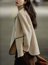 Aurohaya Elegant Wool Short Coat with Pockets and Round Collar for Women Stylish Winter Jacket